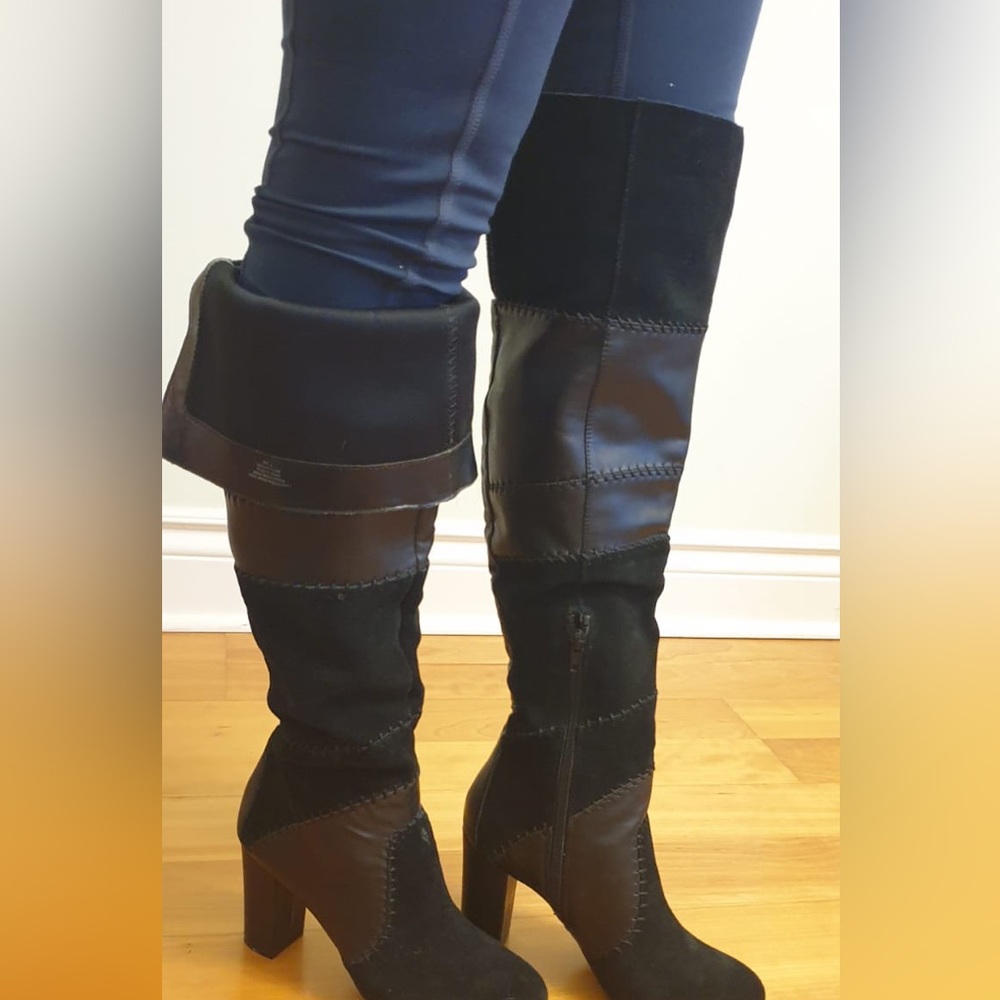 NEW BAR III OVER THE KNEE BLACK LEATHER AND SUEDE BOOTS- SIZE 7.5 M - Picture 6 of 9